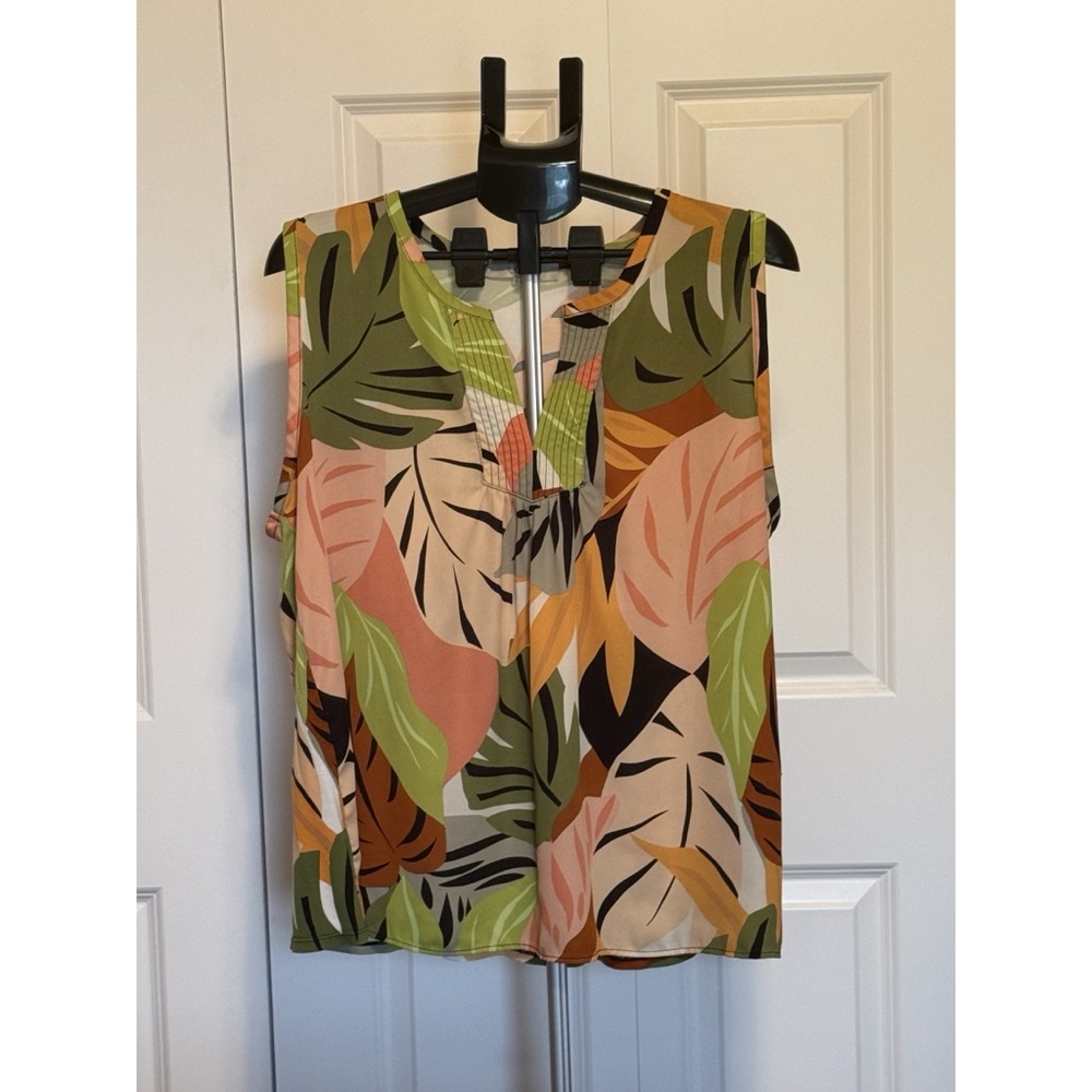 LOFT Sleeveless Tropical Leaf Print Camisole in Green, Pink, Tan, Brown & Black